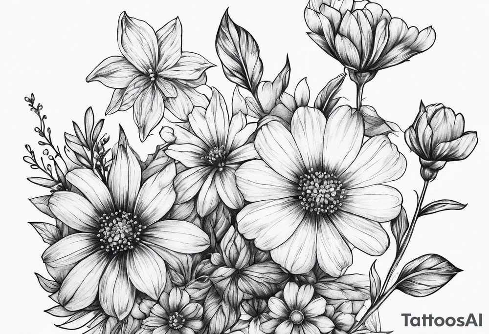 small long stem wildflowers tattoo idea
