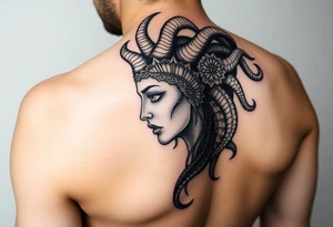 Side portrait of Medusa with mandala tattoo idea