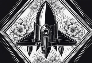 rocket hexagon heart black background tattoo idea
