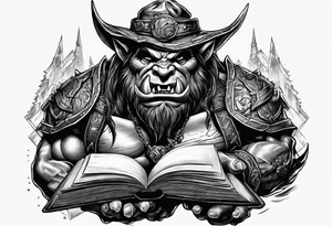orc coming out of a book tattoo idea