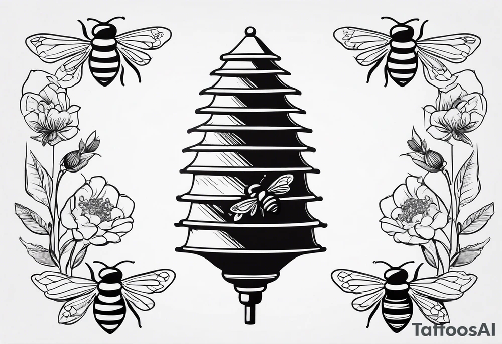 a bee hive on a stick with bees around tattoo idea