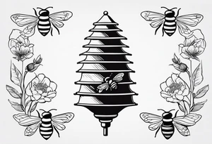 a bee hive on a stick with bees around tattoo idea