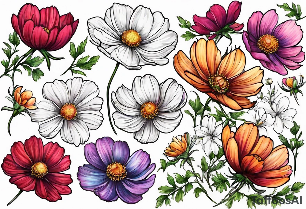 Cosmos flowers tattoo idea