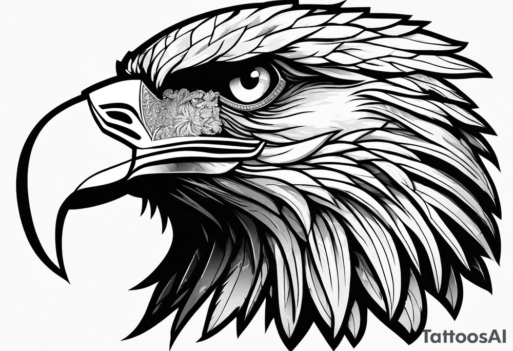 Bald eagle head with spartan helmet tattoo idea