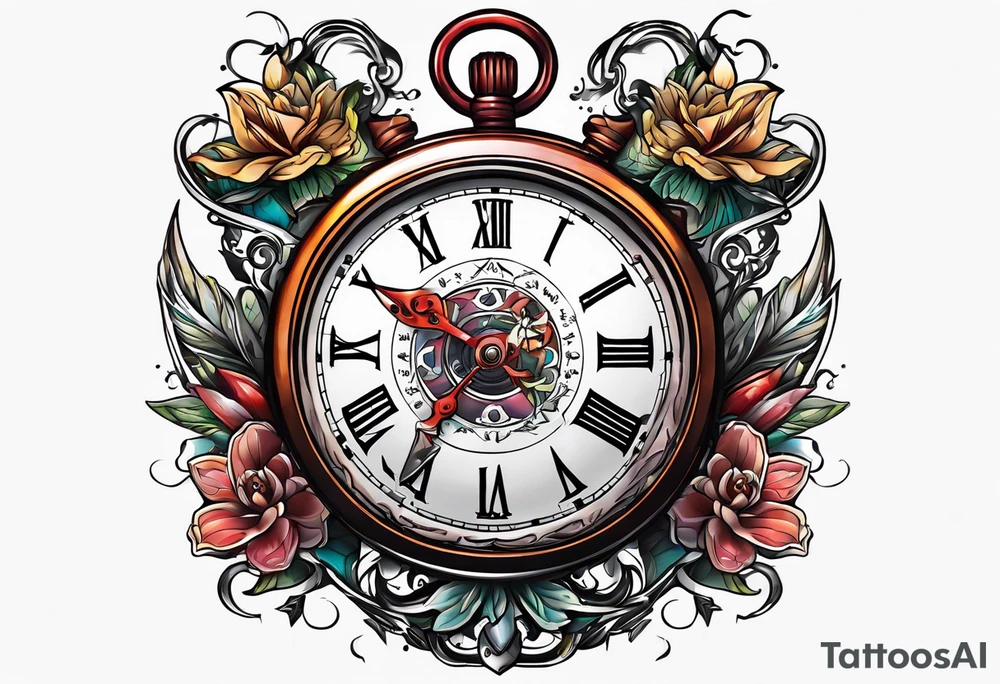 Stopwatch hanging from  a sword tattoo idea