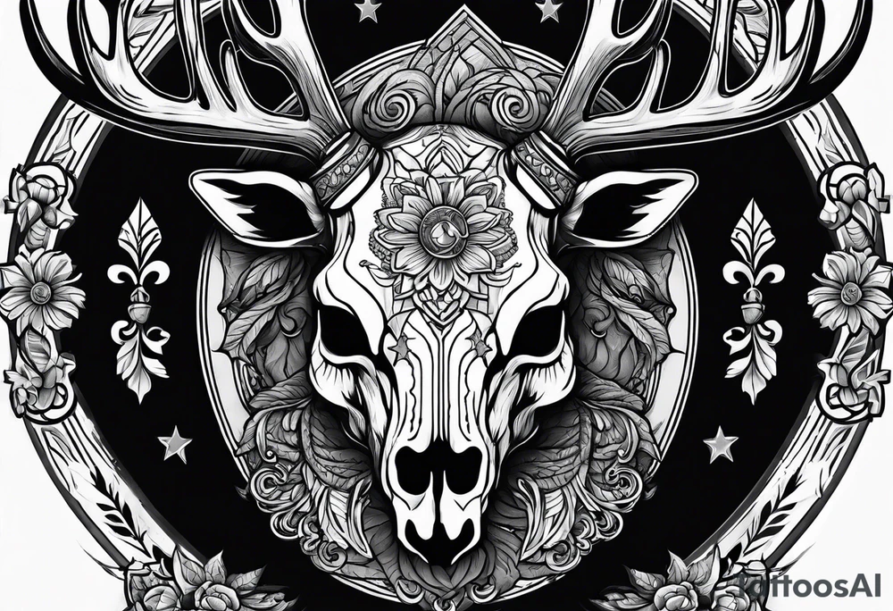 Dead deer skull tattoo idea