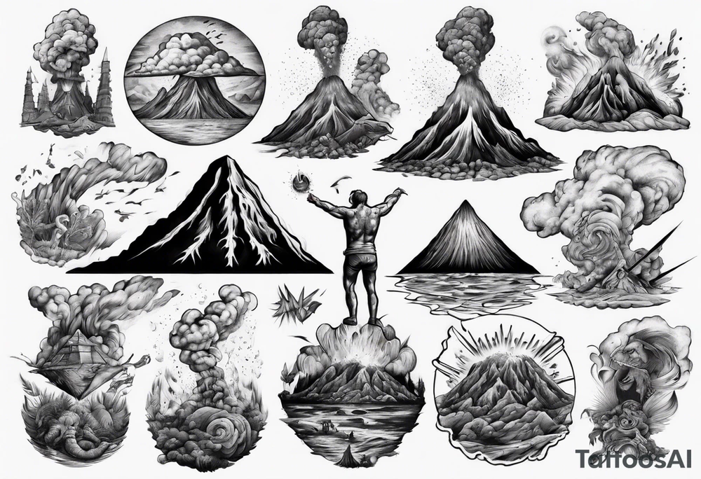 A man battling a volcano tattoo idea
