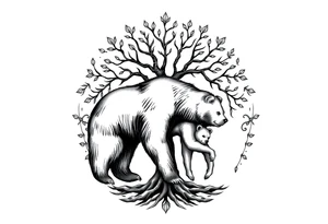 Tree of life circle adult bear and cub tattoo idea