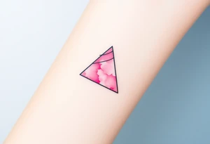 A watercoloured pink triangle, with small lining and upside down. Just the colour pink. No shapes. Just the colour pink and a small black outline tattoo idea