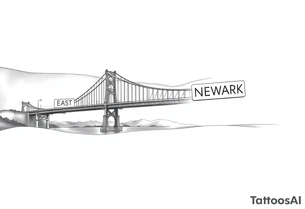 A bridge over water with two cities on the side. The city signs on the side of the bridge. East Palo Alto on the left and Newark on the right tattoo idea
