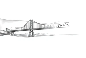 A bridge over water with two cities on the side. The city signs on the side of the bridge. East Palo Alto on the left and Newark on the right tattoo idea