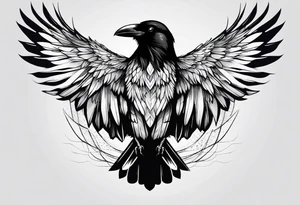 crow with open wings, only lines, minimalistic tattoo idea