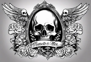 memento mori themed tattoo for my back. Would like the word included plus two hands coming together. One skeleton the other real. would also like a sword/something similar going down my spine tattoo idea