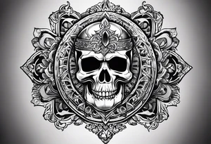 a tattoo with concept of adding buffs to luck for people who place it on their body. This tattoo will be in dark gothic and realistic art style, with Emblems presenting luck. tattoo idea