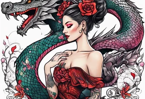 ballerina dancing with dragon tattoo idea