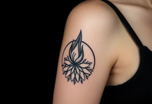 flame in a blooming roots circle tattoo idea