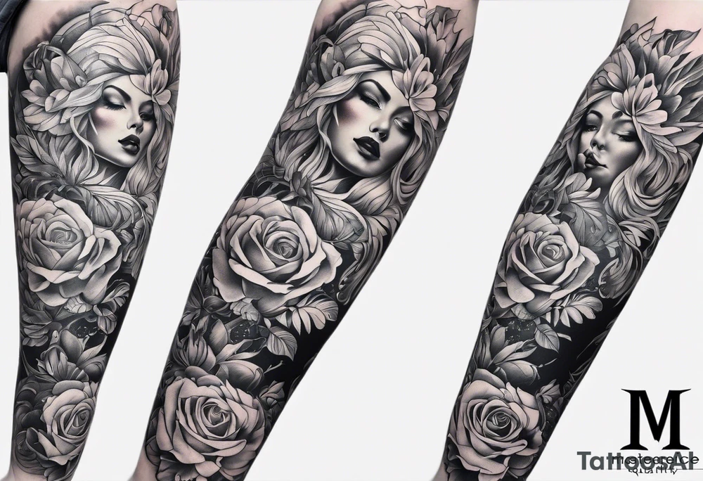 LEG sleeve complete white background tattoo idea