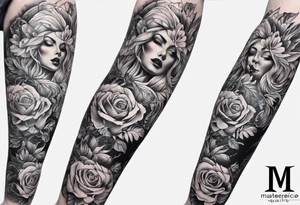 LEG sleeve complete white background tattoo idea