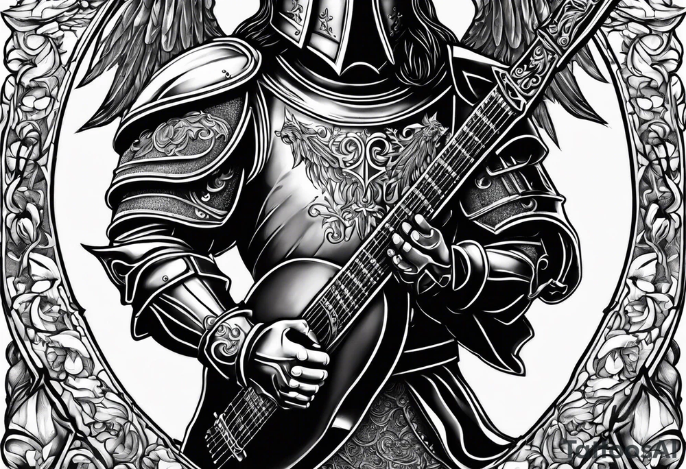 Armor of God knight holding sword and Taylor 
acoustic 
guitar tattoo idea
