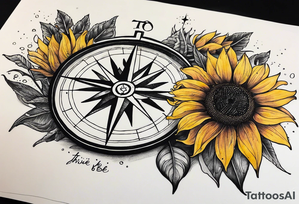 Sunflower and a compass, with the words "To Thine Own Self Be True" tattoo idea