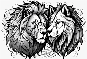 A lion and a wolf standing together, symbolizing loyalty and family tattoo idea
