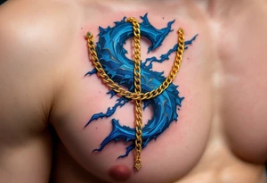 A royal blue "S" wrapped in a delicate gold chain, giving a luxurious feel. tattoo idea