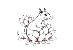 Fierce rabbid squirrel blooming lotus flowers tattoo idea