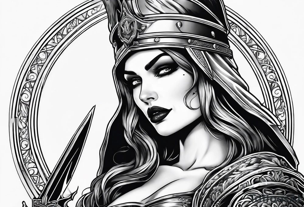roman soldier lady death tattoo idea