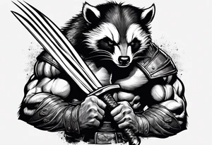 draw me badger/wolverine with aggressive full body show, killer face with cute smile, long nails and he attacks like a gladiator to enemy tattoo idea