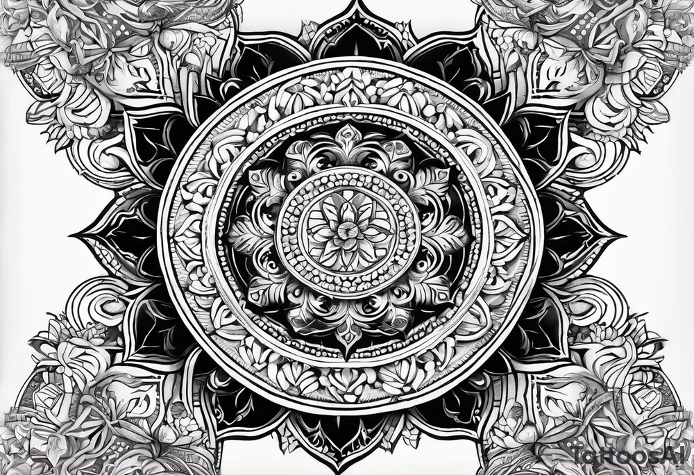 Combine intricate mandala patterns with religious symbols representing your faith at the center tattoo idea