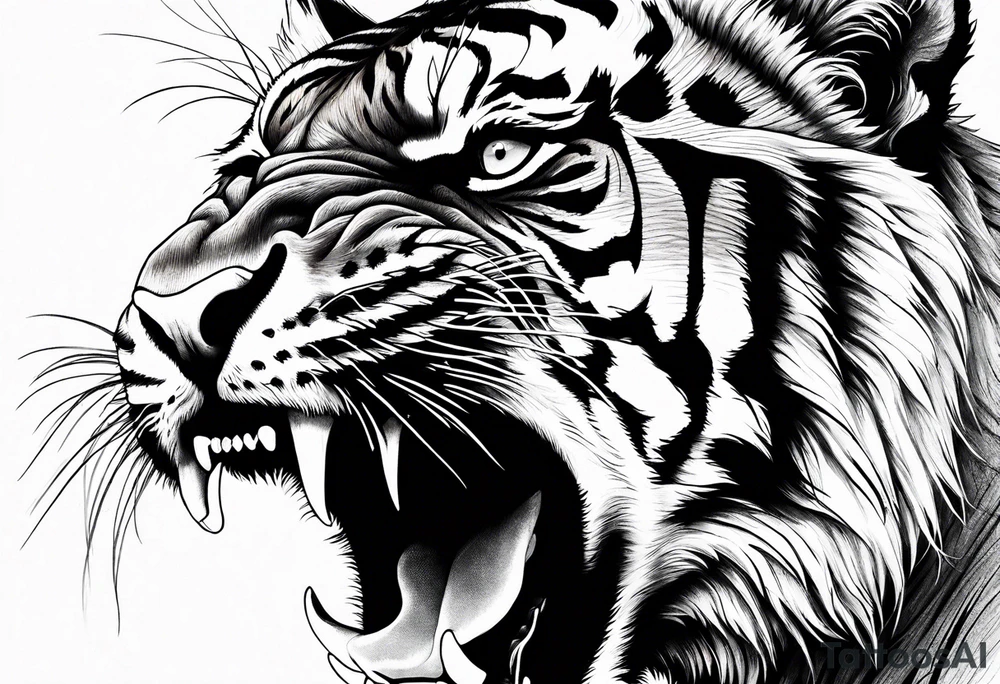 Detailed Realism, Fierce tiger roaring tattoo idea
