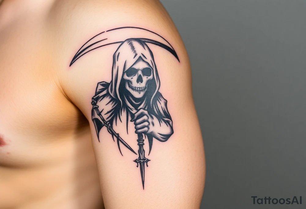 Grim reaper complex with shading stencil image tattoo idea