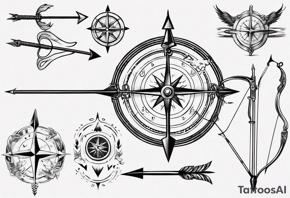 bow arrow with compass tattoo idea