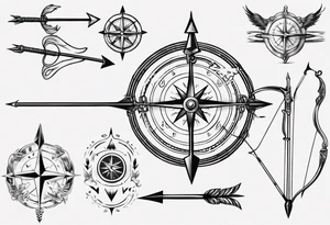 bow arrow with compass tattoo idea