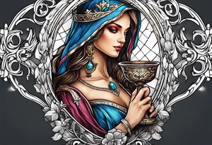 Female saint holding a chalice tattoo idea