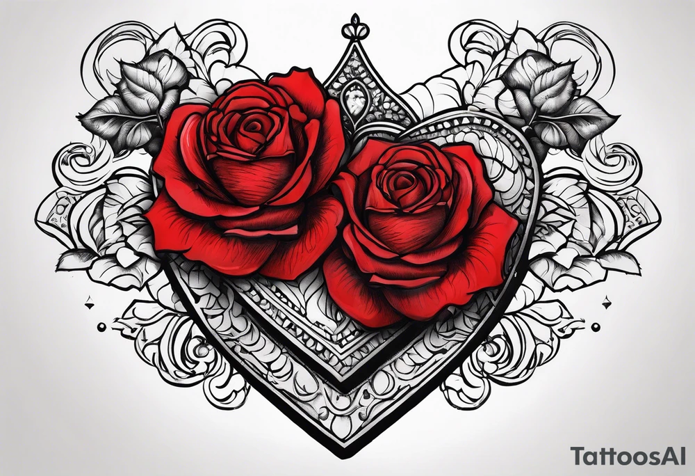 the red rose queen's crown with a heart tattoo idea