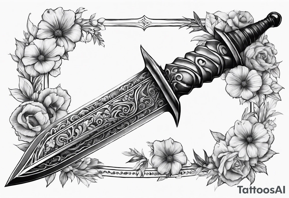 Gladius  bloody sword with flowers tattoo idea
