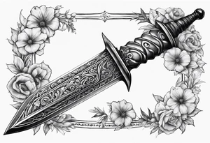 Gladius  bloody sword with flowers tattoo idea