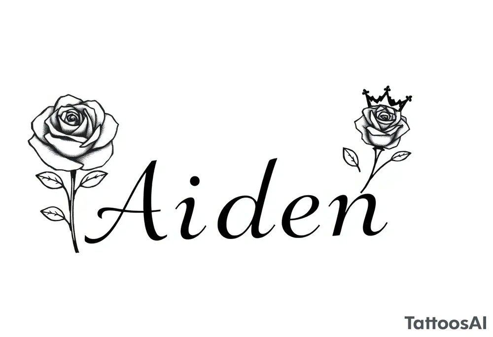 Rose with no stem with a kings crown above it and the name Aiden large Infront of it going to the right 


A rose bud with a kings crown on-top towards the left tattoo idea