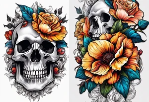 bone that fills entire arm from shoulder to fingers, pain, skulls, dead flowers tattoo idea