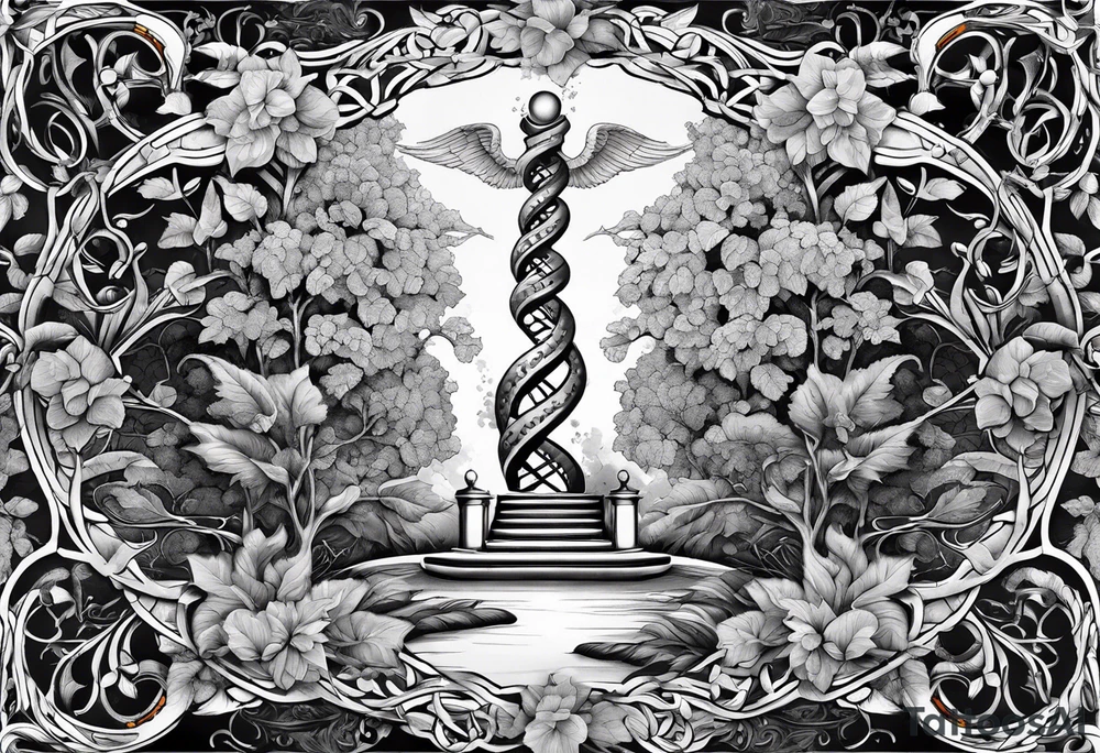 DNA helix made from root.
add leaf
angel tattoo idea