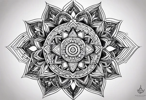 anahata, merkaba, mandala, geometric, cosmic tattoo idea