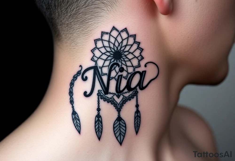 Name Nia in a dreamcatcher faded tattoo idea