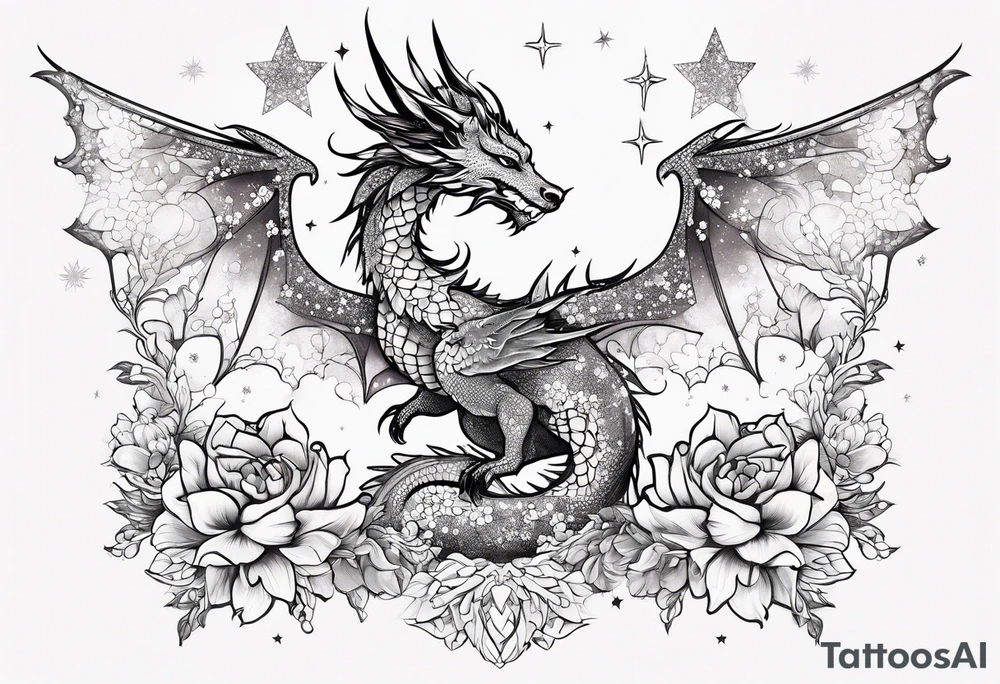 Constellation, wing , snow , cross , dragon female japan kawaii , flower tattoo idea