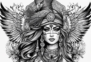 kali, goddess pirate, pachamama, valkrye, warrior, skull, lotus azul, wing, eagle, zenza resonance, stars tattoo idea