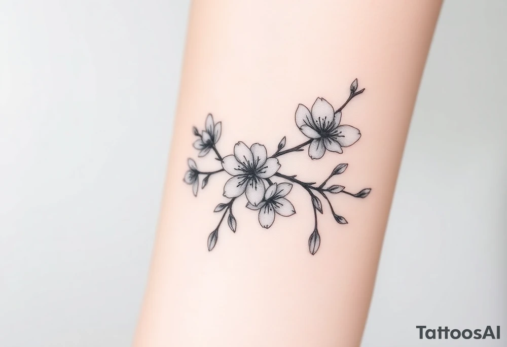 delicate cherry blossoms swirling in spring breeze with petals tattoo idea