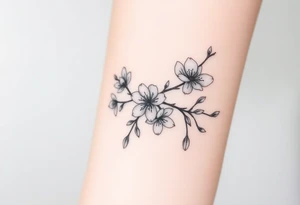 delicate cherry blossoms swirling in spring breeze with petals tattoo idea