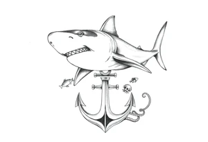a hammerhead shark, under it an anchor,fishes,jellyfisches,octopus. tattoo idea