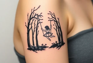 Little girl swinging in a dark scary forest tattoo idea