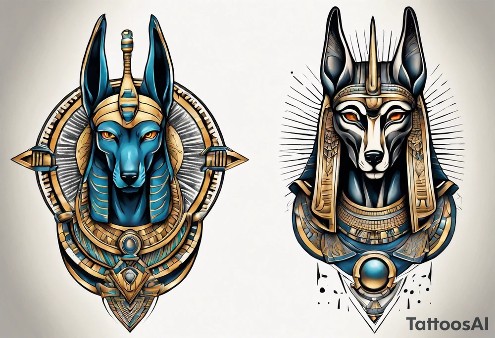 anubis and horus full arms tattoo idea